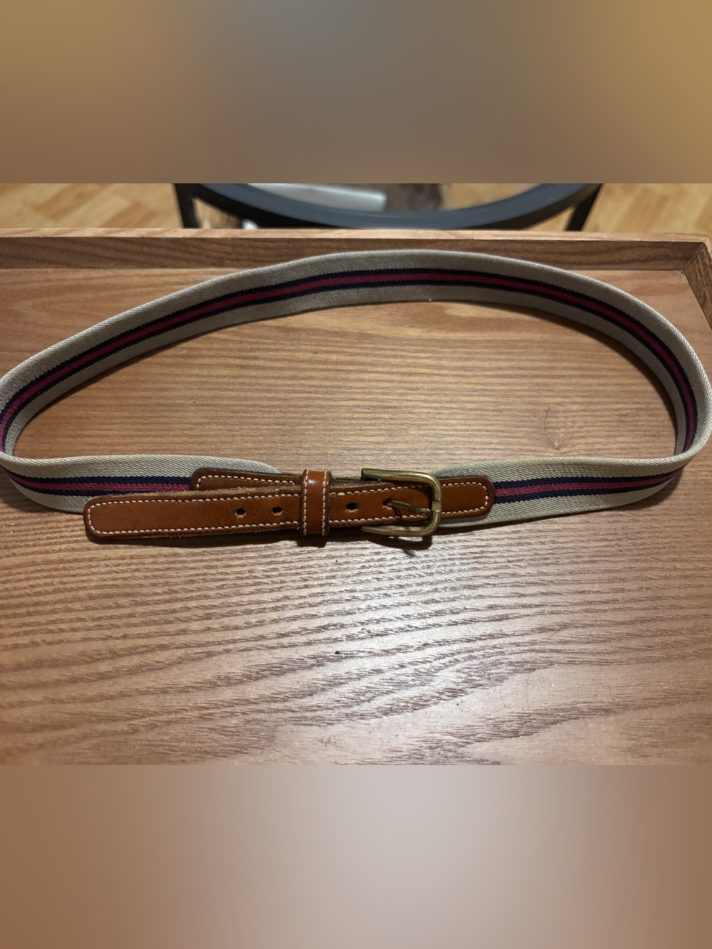 Vintage Dooney & Bourke Webbing Ribbon Belt Brown Leather Brass Buckle Size 28